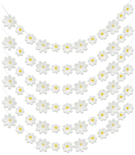 KAIYAYA 6 Stück Gänseblümchen Deko, Weiß Gänseblümchen Banner Boho Banner Party Dekorationen, Daisy Garland Einfachheit Papier Girlande für Innen Draußen Geburtstagsdeko Raumdekoration Party Zubehör