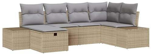 vidaXL 6-teiliges Gartensofa-Set mit beigen Kissen aus Poly-Rattan | Modulare Sitzmöbel, wetterfest, perfekt für draußen und den Balkon, pflegeleicht, Loungemöbel für den Patio