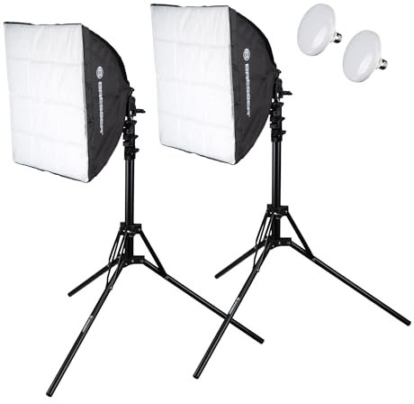 Bresser BR-170C Kit Éclairage LED Studio Photo Video 5500K - 2 Softbox 40x40cm avec Trépieds Réglables 75-180cm, CRI>90, 50W pour Vlog Portrait Streaming