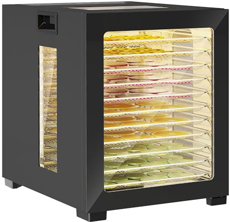 HOMCOM Food Dehydrator with 12 Stainless Steel Tray, 850W Food Dryer Machine with LED Touch Panel, 40-70℃ Adjustable Temperature, 48H Timer for Drying Fruit, Meat, Vegetable, Jerky, Pet Treat, Black