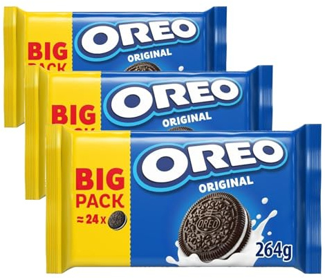 Oreo Gefüllte Schokoladenkekse mit Vanillecreme – Das Original, 264g Packung (Packung mit 3)