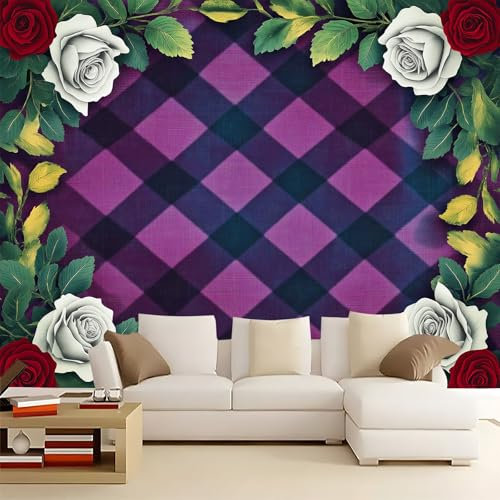 Carta Da Parati Soggiorno Strisce di rosa 300x210 cm Murale Poster Carta Da Parati Panoramico 3D, Decorazione Muro per Camera Letto Cucina Cameretta Bambini