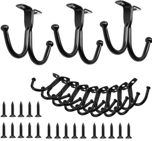 10 Pcs Under Cabinet Mug Rack, Top Mounted Mug Holder Shelf Hangers with Double Hooks, Metal Under Shelf Cup Storage Display Drying Rack for Kitchen, Tea & Coffee Glasses Organiser with Screws