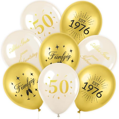 36 Stück Deko 50.Geburtstag, Luftballons Ballons Latex, Happy Birthday Deko 50 Mann Frauen, Beige Weiß Gold,Alles Gute zum Geburtstag Geburtstagsdeko