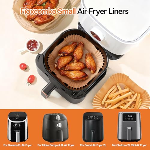 Fioxcomko 150PCS Air Fryer Liners for Cosori Small/Midea/Chefman Mini/Daewoo Compact 2L, 5.5Inch Square Airfryer Liner, Nonstick Parchment Paper for Small AirFryer Baskets