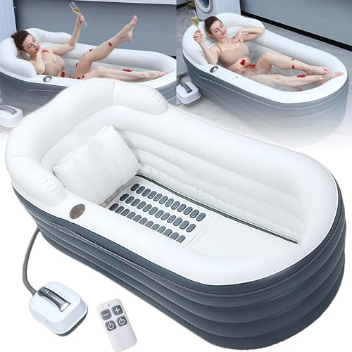 GAOCUNBING Aufblasbare Badewanne Badematte, Faltbare Surf Massage Badewanne, Rutschfeste Tragbare Badewanne für Erwachsene, Düsen für Bademaschine mit Fernbedienung und Luftpumpe 168 * 76 * 66 cm