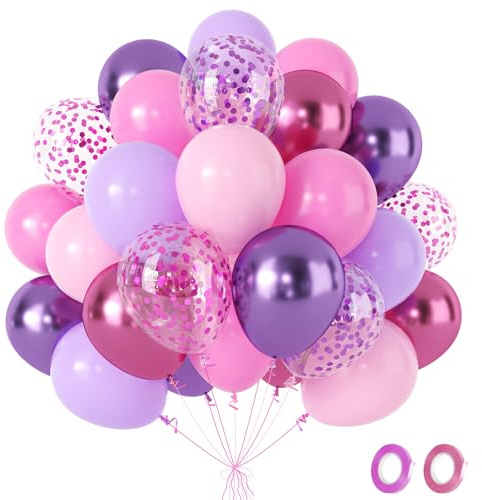 Fairymaiden Palloncini Rosa Viola - 60 Pezzi Viola Rosa Palloncini, Palloncino Elio Per Ragazza Donna Compleanno Battesimo Bimba Anniversario Fidanzamento Bridal Shower Feste Di Matrimonio, 12 Pollici