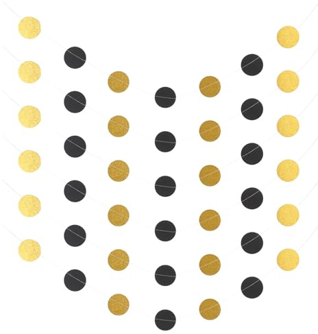 Gogogmee Runde Papiergirlande mit Hängender Dekoration in Schwarz und Gold 8 Stück aus Papier und Baumwollfaden für Party und Geburtstagsfeier