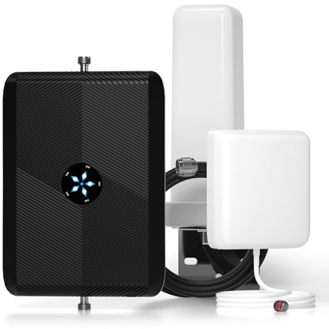 Mobilfunk Verstärker Handy Signalverstärker LTE 4G 5G für Alle Netze, Fünf-Band Repeater mit Omnidirektionale Antenne, 65dB Gain Booster für Wohnung & Home Office, Unterstützt Telekom/Vodafone/O2