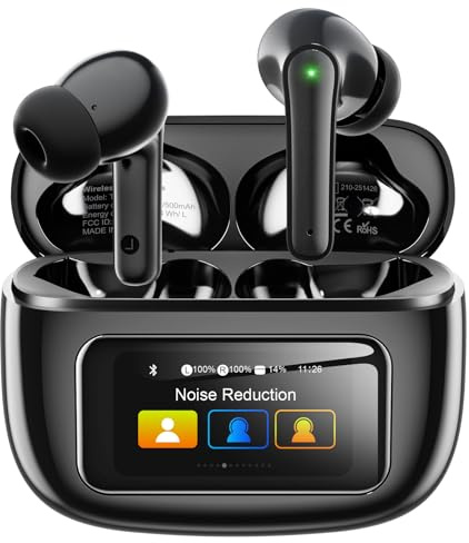ZIUTY Wireless Bluetooth 5.4 In-Ear Headphones with Touchscreen Display, ANC & ENC Microphone, 5 EQ Modes, HiFi Stereo Sound, 48 Hours Playtime, IPX7 Waterproof for iPhone and Android Black