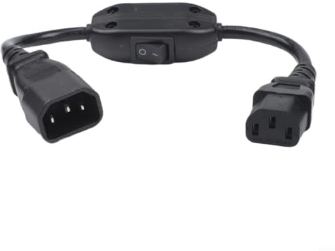 IEC320 C14 to C13 Extension Cable 30 cm with On/Off Switch, 10A 250V Power Connection Cable, Durable PVC and Copper for Computer Kitchen Office