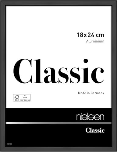 nielsen Bilderrahmen, 18 x 24 cm, Aluminium, Schwarz matt, Fotorahmen zum Auftstellen und Aufhängen im Hoch- & Querformat, Echtglas, Classic