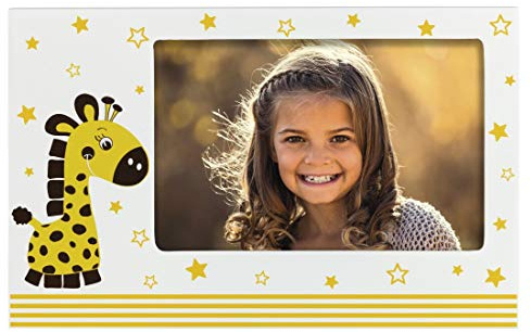 Hama Baby und Kinder Bilderrahmen Giraffe Greta für Foto-Größe 10 x 15 cm (Fotorahmen aus Holz (MDF) mit Giraffen-Motiv, zum Aufstellen und Aufhängen, Echtglas) weiß