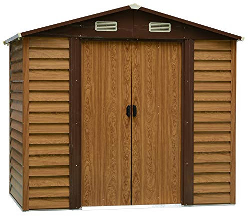 Outsunny 8ft x 6ft Outdoor Metal Garden Shed House Hut Gardening Tool Storage with 4 Ventilation Brown 236L x 196W x 209H cm