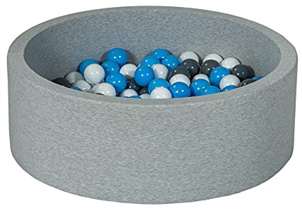Velinda Piscine à balles pour Enfant, Aire de Jeu + 150 balles (Couleurs des balles: Blanc, Gris, Bleu Clair)