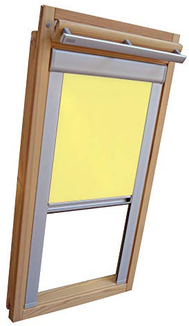 Verdunkelungsrollo THERMO Alu-Rückseite für VELUX Dachfenster TYP GGU/GPU - S06 - Farbe Gelb - mit Aluminium Seitenschienen - KLICK Montage