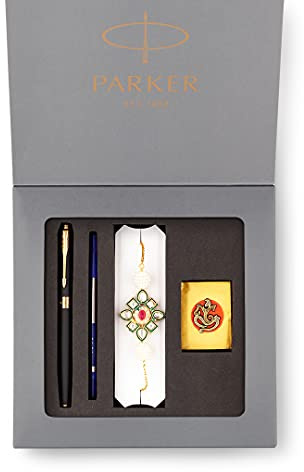 Parker Vector Füllfederhalter, nachfüllbar, Goldrand, Edelstahl, mit kostenloser Brieftasche, goldene Spitze (1 Stück, blaue Tinte), ideal für Geschenk, Luxus-Kugelschreiber für Profis