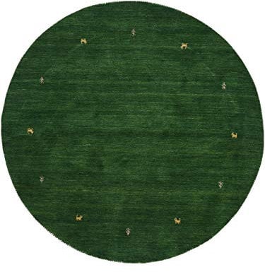 carpetfine Wollteppich Gabbeh Uni Rund Grün Ø 300 | Moderner Teppich für Wohn- und Schlafzimmer