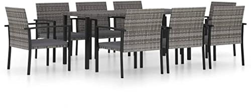 vidaXL Juego de Comedor para Jardín 9 Piezas Exterior Terraza Hogar Muebles Cocina Mesa Silla Asiento Suave con Respaldo Ratán Sintético Gris