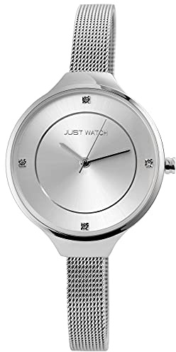 Just Watch Evie Damen-Uhr Edelstahl Meshband Analog Quarz JW10072 (silberfarbig)