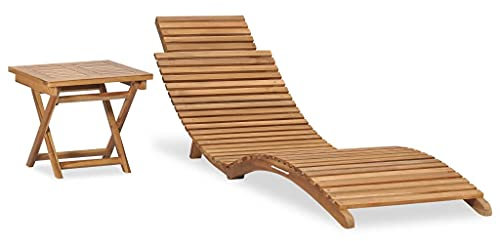 TEWTX7 Massivholz Teak Klappbare Sonnenliege mit Tisch Outdoor Gartenliege Ergonomisch Geschwungenem Design Holz-Sonnenliege Liegestuhl Sonnenstuhl