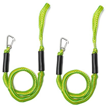 NIUTRIP Bungee Boat Dock Line Stretchable Mooring Rope Bungee Docking Rope Bungee Cord Docking String 4-5.5FT with Stainless Steel Clip-2 Pack-Green