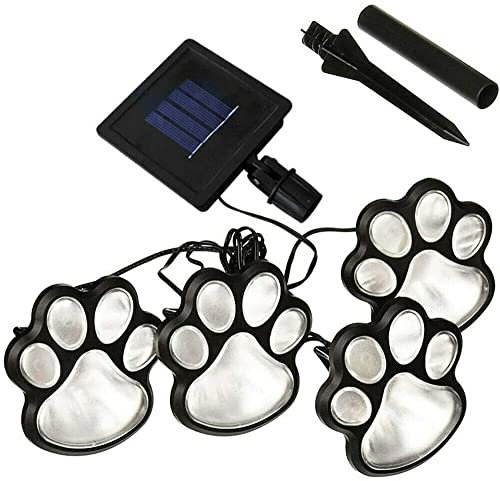 LEEMASING 4 solarbetriebene LED-Lichter mit Hundepfoten-Motiv, für den Garten, Gartenweg, Landschaft, Gehweg, Hof (kaltweiß)