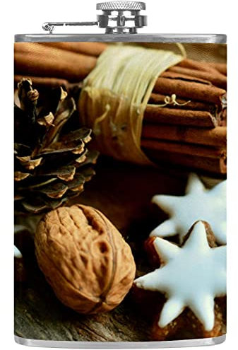 Flachmann für Likör mit Trichter für Camping Angeln BBQ Weihnachten Party Bar Trinker Tasche Weinflasche Weihnachten Walnuss Zimt Sterne Sticks