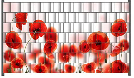 Wallario Zaun Sichtschutz Windschutz für EIN- und Doppelstabmattenzäune in der Größe Breite 2,50m x Höhe 1,40m, Motiv: Leuchtende Mohnblumen - Rote Mohnblumenblüten