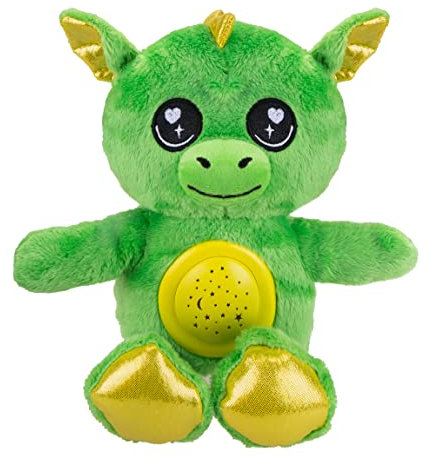 VFM - Dragon Plush Projector Night Light 9 - Super Soft Green Fluffy Fabric Toy With Embroidered Details - Create A Starry Sky For Sleeping Children