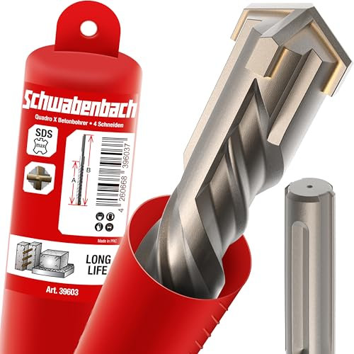 SCHWABENBACH ® SDS Max Bohrer 32mm x 480 x 600 - Betonbohrer - Präzises & schnelles Bohren in Beton - Premium Qualität mit Hartmetall Spitze - Steinbohrer Lang - Kein Einhaken in Armierungseisen
