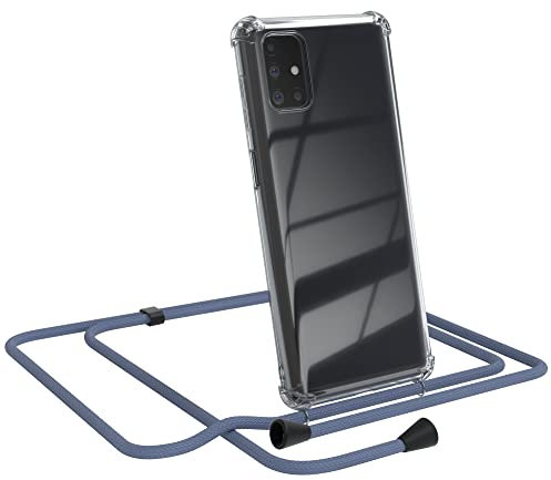 EAZY CASE Handykette kompatibel mit Samsung Galaxy M51 Handyhülle mit Umhängeband, Handykordel mit Schutzhülle, Silikonhülle, Hülle mit Band, Kette für Smartphone, Stahl Blau - Clips Schwarz