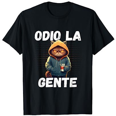 Odio La Gente - Gatto Caffè Divertente Sarcastico Ironico Maglietta