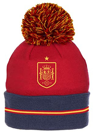 smartketing Gorro de Lana con Pompón | Detallado con el Escudo de la Selección Española y la Estrella del Mundial-Color Rojo, Juventud Unisex
