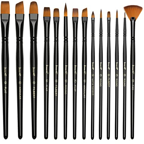 Brusarth Paint Brushes Set, 14 PCS Artist Brush for Acrylic Oil Watercolor Gouache Artist Professional Painting Kits with Synthetic Nylon Tips