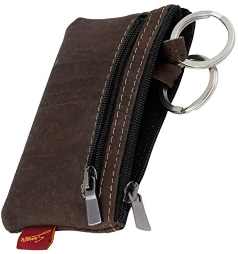 Simaru Schlüsseletui Schlüsseletuis Schlüsseltasche aus Kork mit Zwei Reißverschlüssen Vegan Made in EU (Braun)
