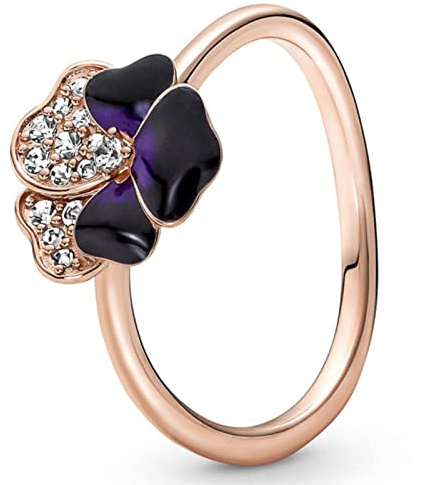 OKGD Damen-Ring Sterling-Silber 925 Violett Stiefmütterchen Blume Engelsflügel Feder Ewigkeit Herz mit Kristall