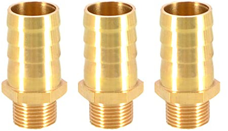 Lot de 3 raccords de tuyau en laiton massif barbelés vers filetage mâle BSP 19 mm à 3/8 pour air, eau, carburant, huile et gaz