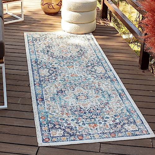 Livabliss Assa Outdoor wetterfest - In und Outdoor für Balkon 80x220 cm, Terrasse, Garten, Küche - Boho Style für draußen - Blau, Beige, Rost