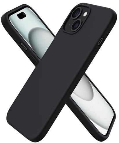 ORNARTO Compatible with iPhone 15 Case 6.1, Slim Liquid Silicone 3 Layers Full Covered Soft Gel Rubber 15 iPhone Case Cover 6.1 inch-Black
