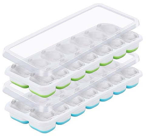 ASAB Pack of 2 Silicone Ice Cube Trays with Lid LFGB Certified BPA Free Ice Cube Trays for Freezer Space Saving Groove Design Easy to Clean Silicone Ice Cube Moulds for Cocktail Drinks (Green, Blue)