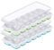 ASAB Pack of 2 Silicone Ice Cube Trays with Lid LFGB Certified BPA Free Ice Cube Trays for Freezer Space Saving Groove Design Easy to Clean Silicone Ice Cube Moulds for Cocktail Drinks (Green, Blue)