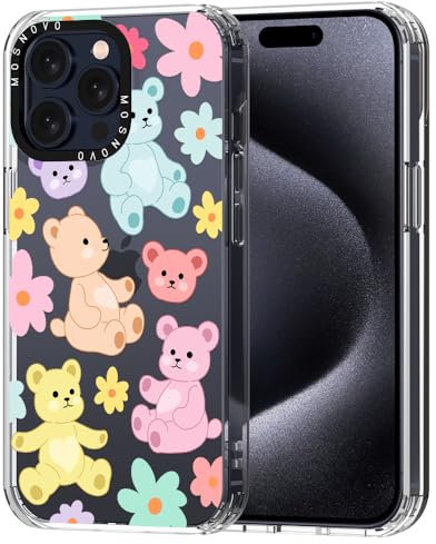 MOSNOVO für iPhone 15 Pro Max Hülle – Durchsichtige, schlanke, stoßfeste TPU+PC-Handyhülle, [6,6 Fuß Fallschutz/Anti-Abziehen] - Süßer Teddybär