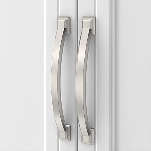 9BUILD 10 Pack Brushed Satin Nickel Cabinet Handles - 128MM Hole Center Pulls & Drawer Handles in Zinc Alloy for Kitchen & Wardrobe