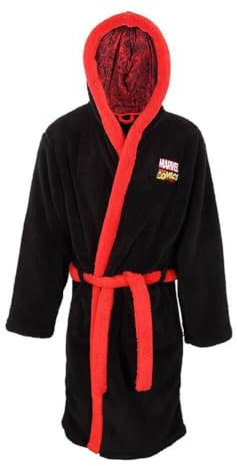 Heroes Inc. Marvel Comics Logo Adult Fleece Black Dressing Gown - Sizes Small - X Large (MAR03882DGBSM, UK, Alpha, L, XL, Regular, Regular)