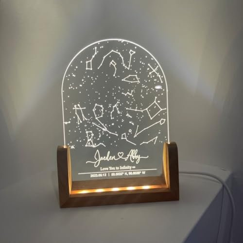 Personalisierte Sternenkarte Nachtlicht Sternenkarte nach Datum, beleuchteter Bilderrahmen aus Acryl, Geschenk für Paare, Geburtstag, Valentinstag (203 x 165 mm, A)