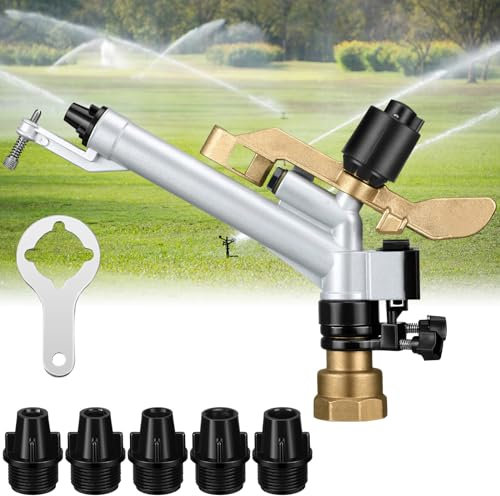 Maxcheck Agriculture Farm Irrigation Sprinklers 360° Adjustable Impact Gun Sprinkler with Nozzle Set Large Area Irrigation Watering Spray Gun for Garden Farm Lawn (Simple,1-1/2 Npt Female Thread)