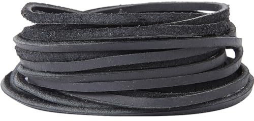 GORGECRAFT 5m x 3mm Black Flat Leather Cord Genuine Leather Strips Cowhide Strings Braiding Thread Rope for DIY Crafts Necklace Bracelets Anklet Keychains Jewelry Making Boot Lace Beading Supplies