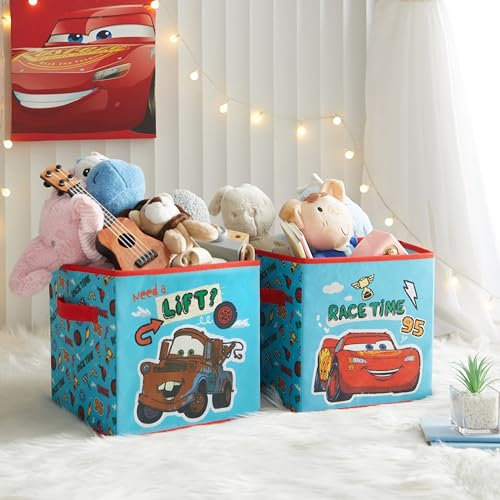 Idea Nuova Cars Set of 2 Durable Storage Cubes with Handles, 10x10x10 Cubes