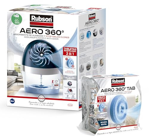 Lote de Rubson Aero 360º Deshumidificador recargable + 3 Tabletas de recambio Rubson Aero de olor neutro